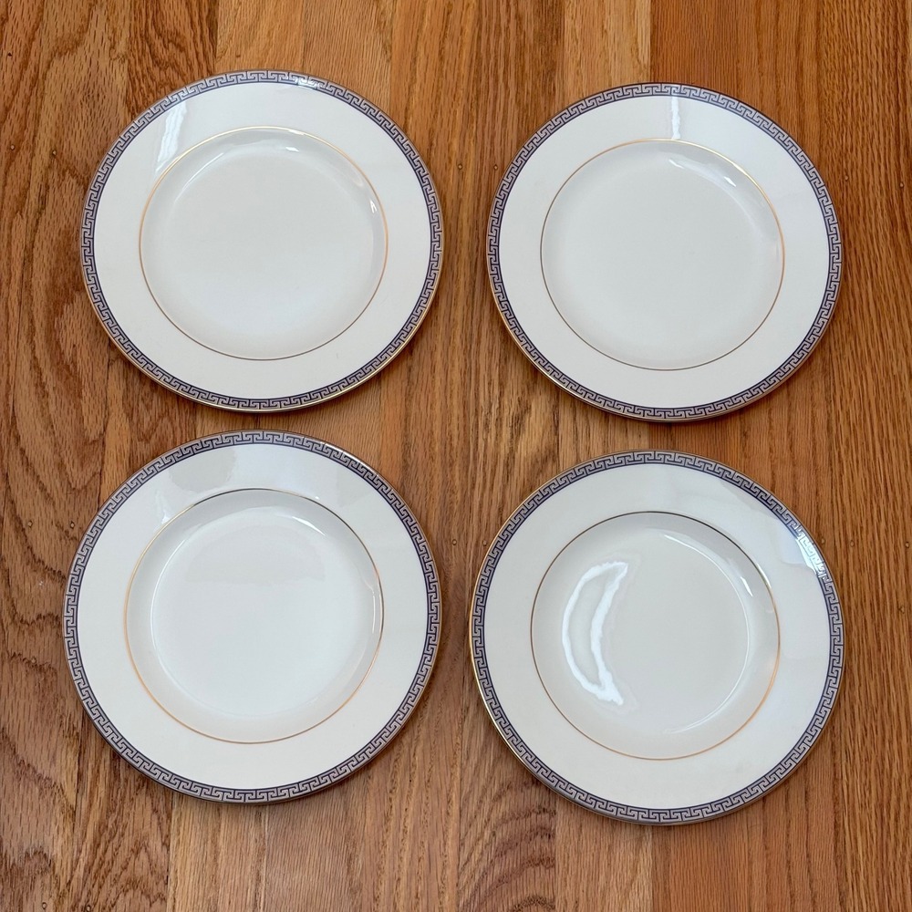 Wedgwood Palatia China Salad Plates 8" Set‎ of 4 Blue Greek Key Gold Excellent